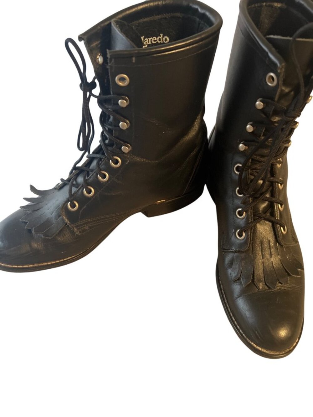 Laredo Black Leather Lace Up Kiltie Roper Boots Size 8
